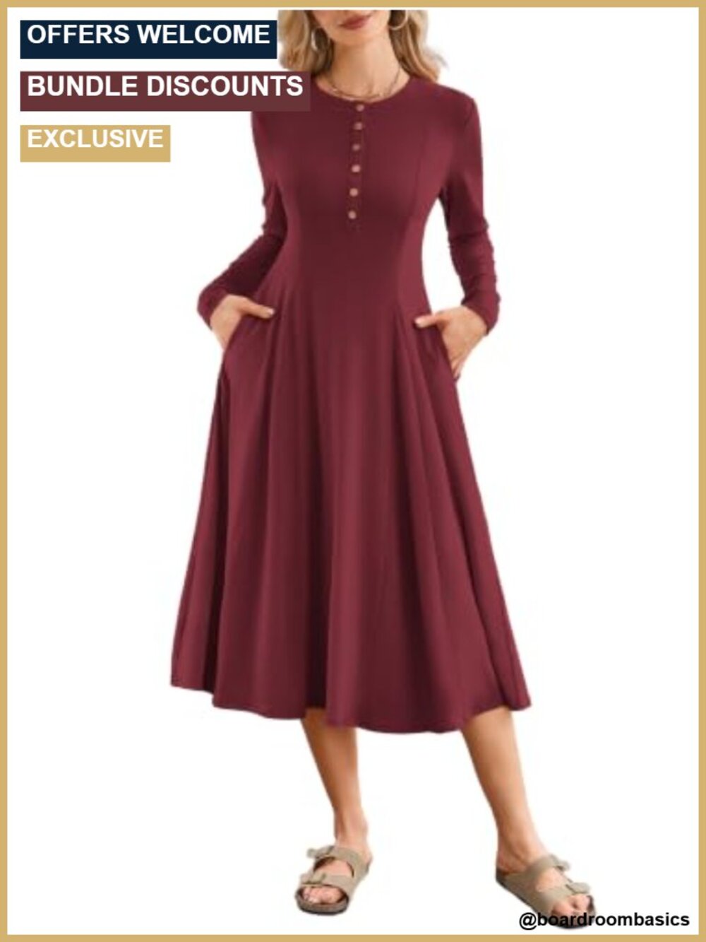 Long Sleeve Button Down Fit & Flare A-Line Maxi Dress with Pockets